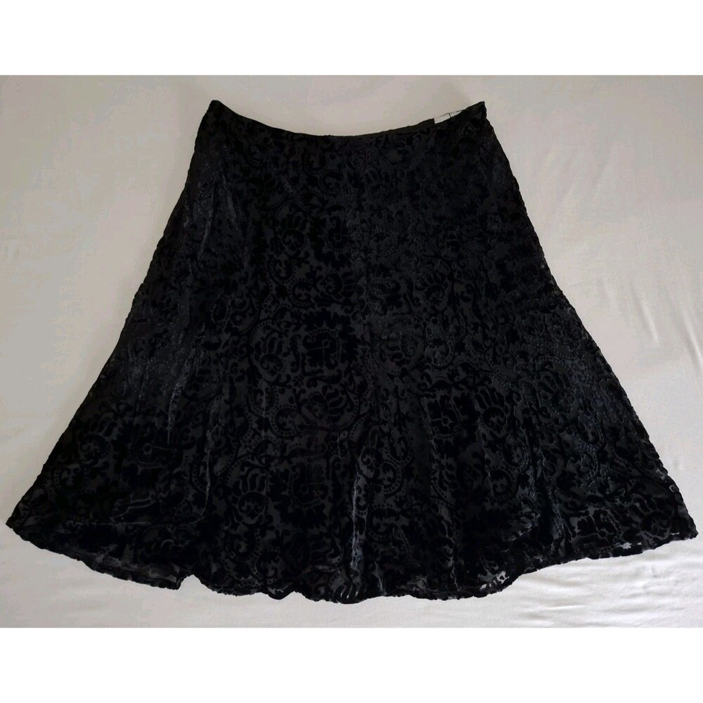 Vtg Jones New York Midi Skirt 18W Plus Black Burnout Rayon Lined  EUC